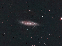 M108  Sprial galaxy in Ursa Major. Taken at home on 03/11/07 and 03/29/07.  Meade RCX400 10" scope, DSI-Pro II camera, f/3.3 focal reducer. 60 seconds/image, total time 226 minutes (RGB=75:75:75).