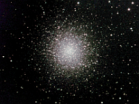 M13  The Great Globular Cluster in constellation Hercules. Taken at home on 13/19/05. Meade LX200 GPS 8" scope, DSI-C camera. 10 seconds/image, total time 57 minutes.