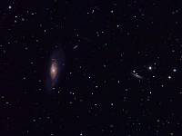 M106  Spiral galaxy in Canes Venatici. Taken at home on 03/09/08. Orion ED80, ST-10XME camera. Guided using camera's AO guider. 300 seconds/frame for L, 120 seconds/frame for RGB.  Total time 86 minutes (LRGB=60:10:10:6).
