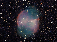 M27  Dumbbell Nebula. Taken at home on 06/28/05. Meade LX200 GPS 8" scope, DSI-C camera. 10 seconds/image, total time 40 minutes.