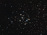 M29  Open cluster in Cygnus. Taken at home on 07/25/08.  Meade RCX400 10" scope, SBIG ST-10XME camera. 60 seconds/frame, total time 60 minutes (LRGB=30:10:10:10).