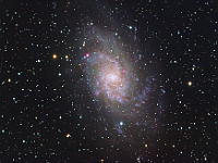 M33  Spiral galaxy in Triangulum. Taken at home on 10/21/08 and 10/22/08.  Orion ED80 scope, ST-10XME camera. 120 seconds/frame, total time 240 minutes (LRGB=150:30:30:30).