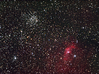 M52  M52, which is an open cluster; and NGC 7635, which is better known as the Bubble Nebula. Taken at home on 08/26/08. Orion ED80 scope, ST-10XME camera. 60 seconds/frame, total time 120 minutes (LRGB=60:20:20:20).
