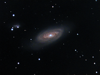 M90  Spiral galaxy in the Virgo cluster.  Also shows IC 3583, which is close enough to interact with M90. In addition, two fainter galaxies are just visible in the distance.  Taken at H2O and home on 05/25/06, 05/28/06 and 05/29/06.  Meade RCX400 10" scope, DSI-Pro camera 10 to 30 seconds/image, total time 150 minutes.