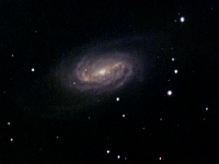 NGC 2903  Galaxy in Leo. Taken at Home on 02/21/06. Meade RCX400 10" scope, unguided, DSI-Pro camera. 60 seconds/frame, 30 frames each for RGB. I also took H-alpha pictures, but they didn't prove useful. Asteroid Kalmykia was passing thru the field of view during this session, but it has been edited out of the pictures.